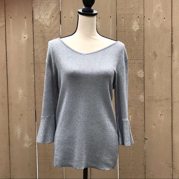 Silver 3/4 Sleeve V-Neck Sweater Sz XL-EUC - Picture 2 of 5